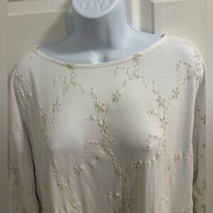 J Jill embroidered off white shirt. Front and back,  2/3 sleeves